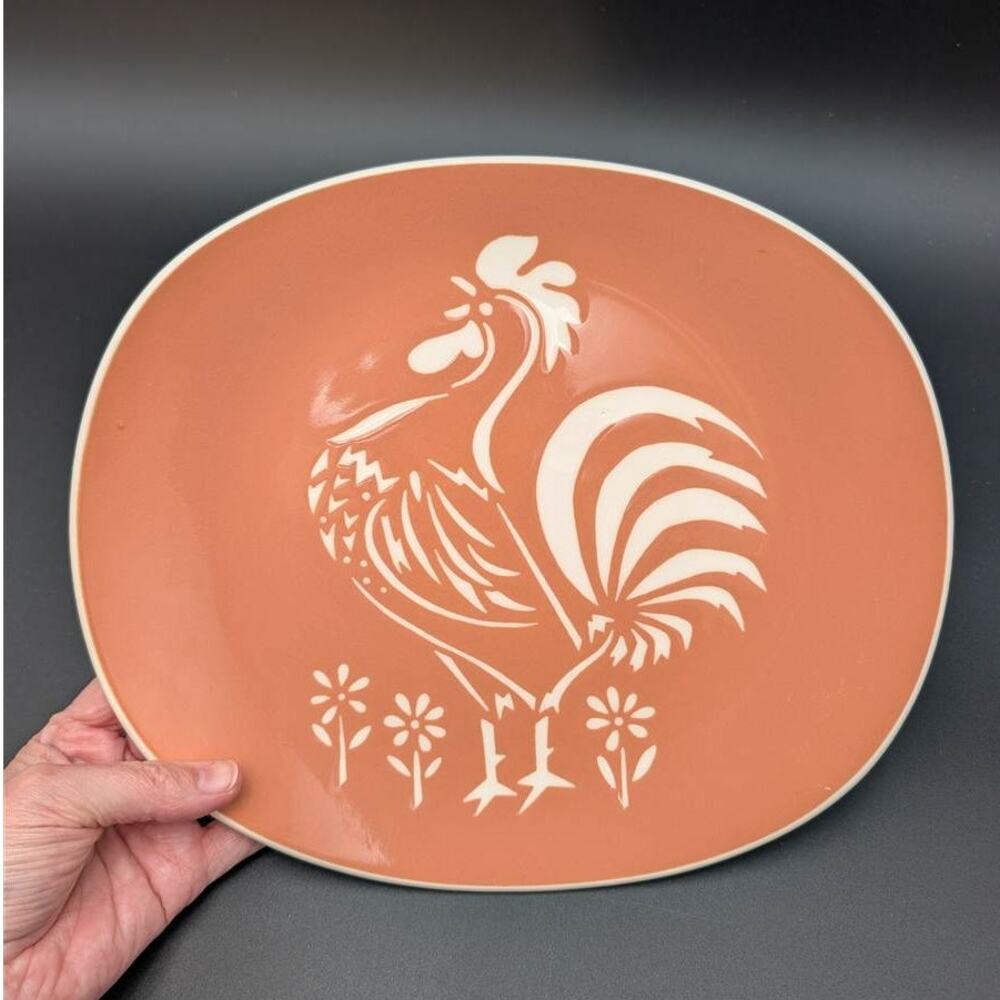 Harkerware Serving Platter Plate Ceramic Rooster USA Wall decor Vanity Tray
